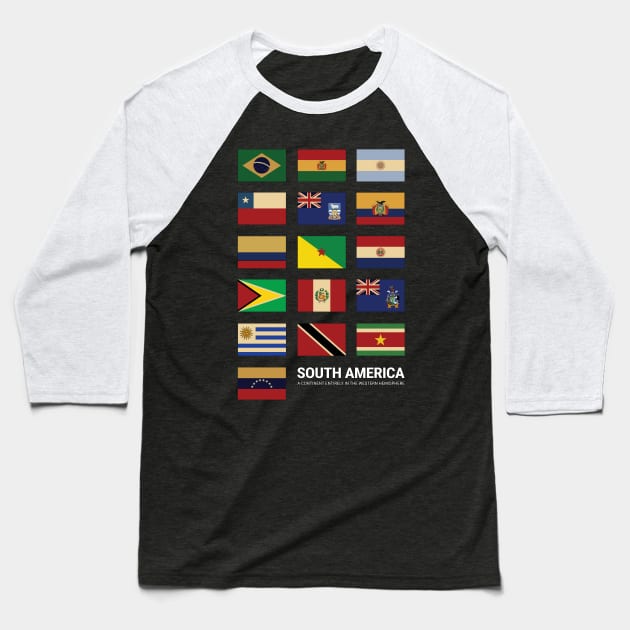 South America Country Flags Set Baseball T-Shirt by KewaleeTee